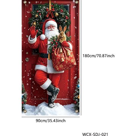 Décoration de porte de Noël 2026, rideau décoratif extérieur, tissu suspendu, bannière de porte - 30 x 180 cm (œillets + ruban) - PPO-5