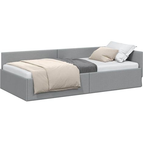 Cadre de lit d'angle gris clair, mesurant 80 cm x 200 cm, en tissu. (1/5)