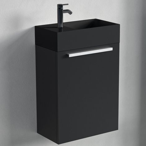 LOMAZOO Meuble de salle de bain noir mat - vasque noire - 40 x 22