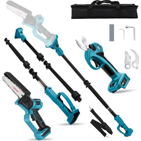 4 en1 Perche Élagueuse Tronçonneuse Télescopique Compatible avec 18V sans batteries 6 Pouces perche élagueuse sans Fil, Sécateur électrique vec Perche Secateur à Batterie (1/5)
