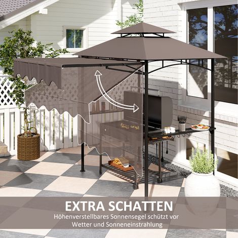 Pavillon extérieur avec barbecue 242x232x248 cm, imperméable et ignifuge, double toit, teinte café. (1/4)