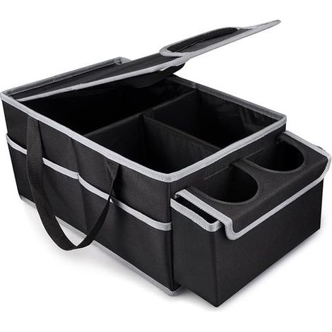 Organizzatore per bagagliaio con scomparti multipli Organizzatore pieghevole per auto per sedile posteriore Nero con fondo antiscivolo Ideale per abbigliamento, giocattoli e prodotti per ufficio O (1/5)