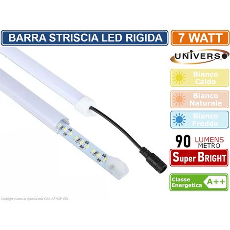 UNIVERSO STRISCIA LED RIGIDA 7W SMD 3014 MONOCOLORE CON PROFILO IN ALLUMINIO BARRA DA 60 CM - Colore Luce: Bianco Caldo (1/2)
