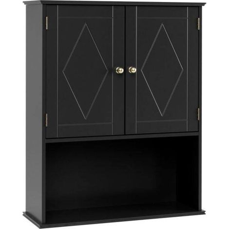 Gain de place, armoire murale salle de bain 2 portes avec étagère ouverte et étagère réglable, pour salle de bain (1/5)