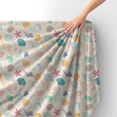 Royal Samt Stoff Polyester Zum Nähen - Motiv Muscheln