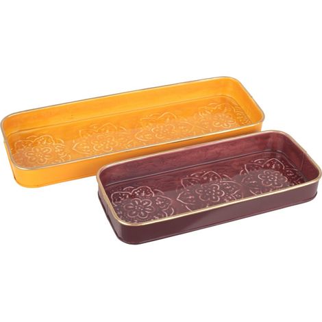 Bandejas de metal esmaltado naranja y burdeos 37 cm, 2 piezas (1/5)