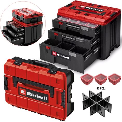 Einhell E-CASE 3 Drawer Stackable Toolbox 3 Shallow Draws + S-F Carry Case +Foam (1/5)