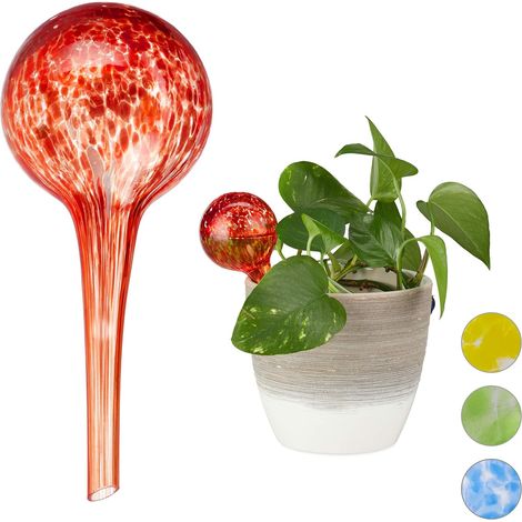Arrosage automatique plantes Lot de 2, Boules distributeur d’eau pour fleurs et jardin, Ø 6 cm, en verre rouge, idéal bureau et intérieur (1/5)