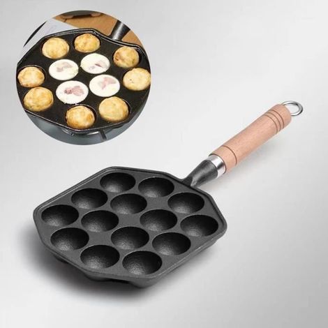 FHE Takoyaki-Pfanne aus Gusseisen, vorbehandelte Takoyaki-Maschine, Takoyaki-Pfanne mit 14 Mulden, Teigtaschenform, Babynahrungsbehälter (1/4)
