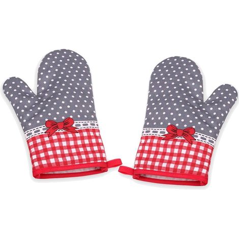 MINKUROW Guantes De Horno, Manoplas De Horno, Manoplas De Barbacoa, Resistentes Al Calor, Forro De Algodón, Para Barbacoa De Micro Panadería, Barbacoa, Cocina, Parrilla, 1 Par (Lazo Gris) (1/5)