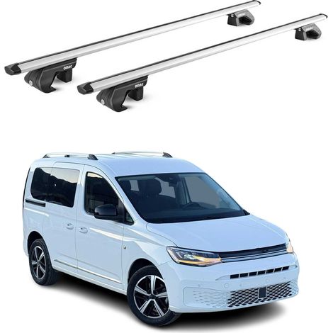 OMAC Dachträger Aluminium TÜV geprüft für VW Caddy IV 2020-2026 – Für Standard Dachreling – T Nut – Max 90 kg – 2 Schlösser Silber