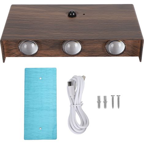 Ortviai Applique Murale Sans Fil Rechargeable avec Capteur de Mouvement, Éclairage Haut/Bas Magnétique, Bois de Noyer (1/5)