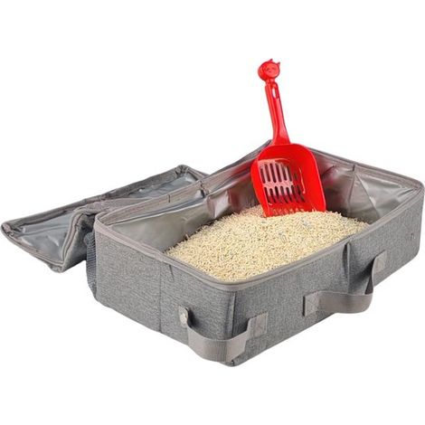 Bac à litière - Bac à litière pliable - Bac à litière portable - Avec pelle - Étanche et sans odeur - 30 x 30 cm - Convient aux paniers pour chats et à une utilisation en extérieur - Gris (1/5)