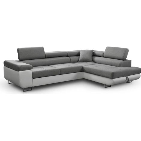 Ecksofa Aller, Hellgrau und Weiß Eco, Eckcouch mit Bettkasten und Schlaffunktion, L-Form Couch, Schlafsofa, Ottoman Rechte. (1/5)