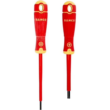 BahcoFit Insulated Screwdriver Set, 2-Piece with Multi-Component Handles for Slotted and Phillips Screws, VDE Certified