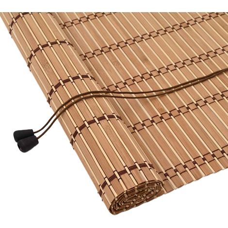 Store enrouleur avec des rideaux Nature 150 x 220 cm Bambou