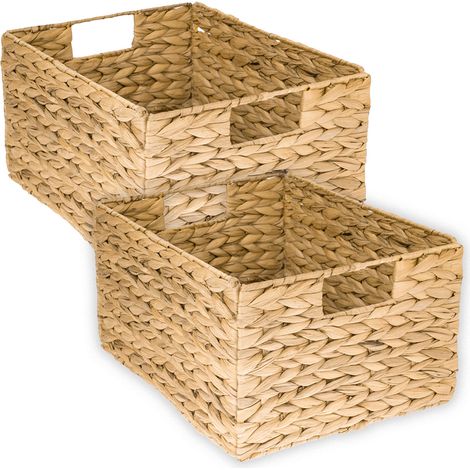 HMF Aufbewahrungskorb, faltbarer Korb geflochten aus Wasserhyazinthe Seegras, 2er Set, Größe L, 36 x 28 x 20 cm (1/5)