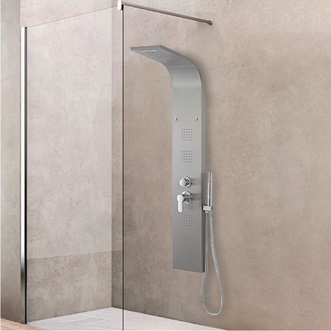 Pannello doccia idromassaggio in acciaio inox satinato con doccetta (1/4)