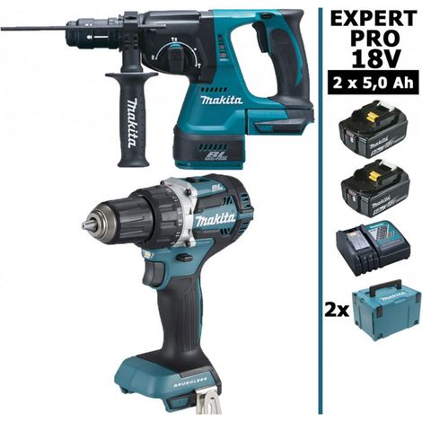 Pack Makita EXPERT PRO BL Motor 18V 2 batt 5Ah Perceuse DDF484 + Perforateur DHR243 sans charbon avec Makpac (1/3)
