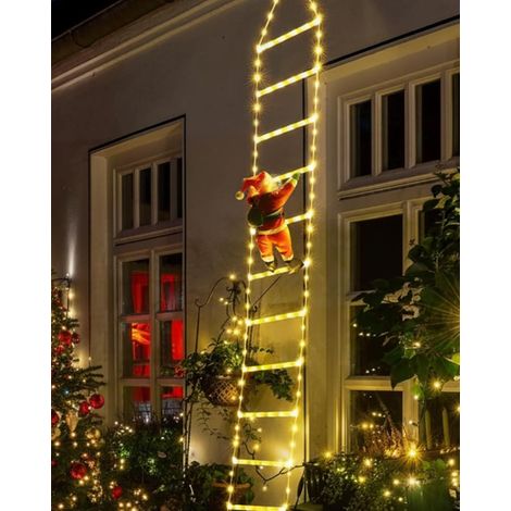 Échelle de Noël avec Père Noël - 200 lumières LED, 8 modes d'éclairage, minuterie et mémoire, alimentation secteur, décoration de Noël pour l'intérieur et l'extérieur, jardin, arbre (blanc (1/5)