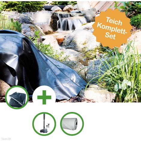 TEICH SET "DONAU" - KLEINER FOLIENTEICH - TEICHFOLIE 12 QM MIT VLIES, SMARTLINE TEICHPUMPENSET