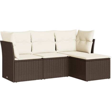 Maison Exclusive - Set Divano da Giardino 4 pz con Cuscini Marrone in Polyrattan (1/3)