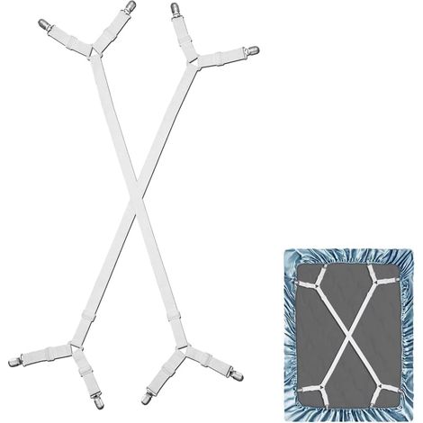 2 Pièces Tendeur Drap Housse Lit Drap Réglable, Attache Drap Housse, Enfile Couette Porte Drap pour Housse et Drap de Lit, pour Drap Lit, Matelas, Canapé, Tendeurs réglables en Croix pour Drap-Housse (1/5)