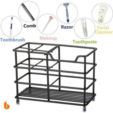 Porte-brosse à dents et porte-dentifrice - - - Acier inoxydable 304 - Noir - 4 compartiments (1/4)