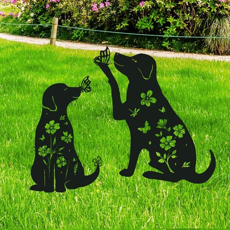Décoration de jardin pour chien, lot de 2 piquets décoratifs en métal en forme de chiot, cadeau idéal pour les amoureux des chiens (1/5)