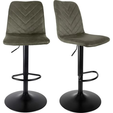 Lot 2 tabourets de bar réglables microfibre vert et métal - COBY 2 (1/5)