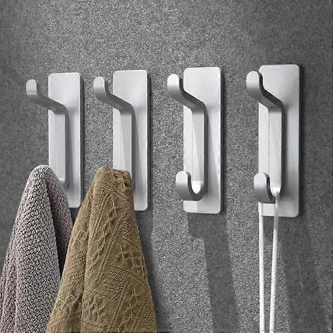 Patères et crochets porte-serviettes muraux Pickpiff : crochet de porte adhésif 6 kg, nickel brossé (1/5)