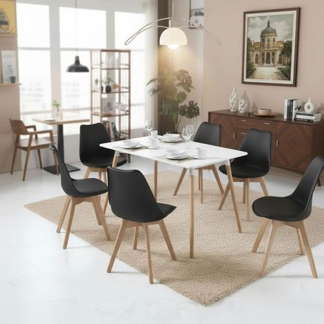 Lot de 6 chaises scandinaves noires – Structure en bois – Hauteur d'assise 45cm – Design moderne pour salle à manger