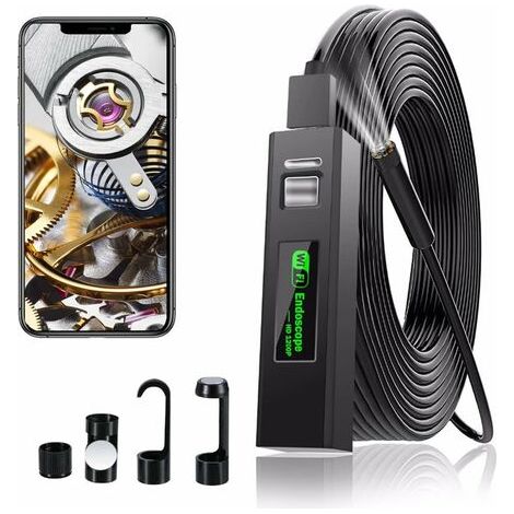 Pair - Caméra d'inspection endoscope WiFi 1200P – Étanchéité IP68 – 8 lumières LED – Câble semi-rigide 2M pour espaces confinés (1/4)