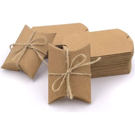 50 vintage-style kraft paper gift boxes, natural cushion-shaped candy boxes for wedding celebrations
