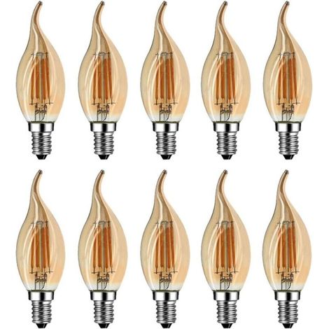 Ampoule Flamme LED E14, 4W Equivalent à Ampoule Halogène/Incandescente 40W, Blanc Chaud 2700K, Flamme Bougie LED encastrable, 360° Faisceau, IRC80, Verre marron, Lot de 10 [Classe énergétique A++]