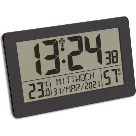 TFA Dostmann 60.2557.01 Radiocontrollato Orologio radiocontrollato 20.6 cm x 3 cm x 13 cm Nero Display grande