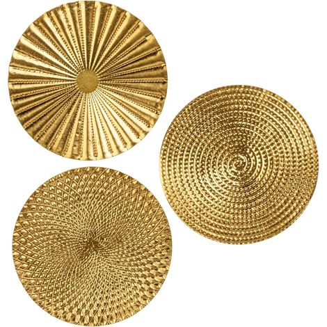 Set de 3 sculptures murales Boho en or rondes Décoration murale en métal Ornements muraux 3D Images métalliques 3D Œuvre d'art moderne pour maison, salon, salle à manger, chambre, cuisine, couloir (30 (1/5)