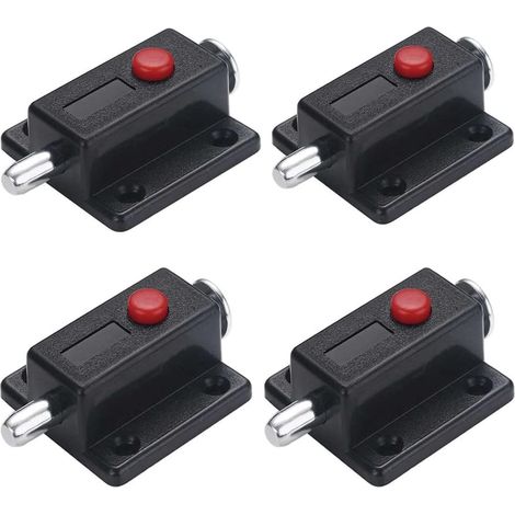 4 piezas - Pestillo deslizante de seguridad automático con botón de resorte para gabinetes, puertas interiores y exteriores, ventanas y armarios. (1/4)