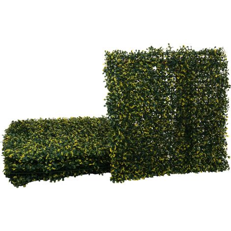 Carreau mural HHG-648, pare-vue pare-vent revêtement pour terrasse/balcon, 4x 50x50cm chacun = 1m², Buis vert-jaune