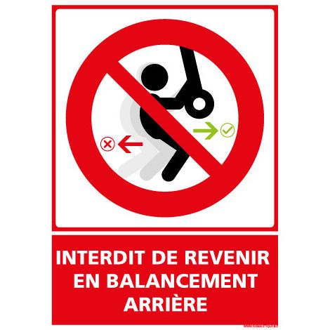 PANNEAU INTERDIT DE REVENIR EN BALANCEMENT ARRIERE (D1154) - Adhésif - 75 x 105 mm
