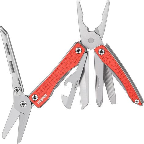 Multifunktionswerkzeug 10-in-1 Rot Taschenwerkzeug mit Zange, Messer, Schraubendreher für Camping & Outdoor
