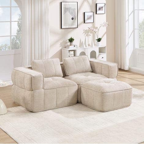 Divano angolare modulare 198x162x67 cm in poliestere beige salvaspazio FloraGrace (1/5)