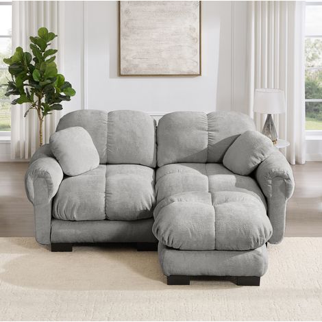 Modulares 2-Sitzer Ecksofa aus Chenille, L-Form, hellgrau HAVRYA (1/5)
