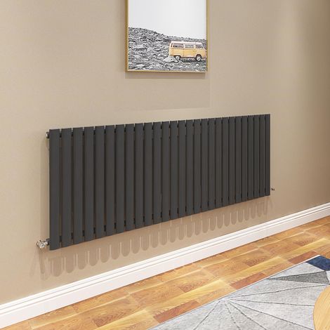 AICA Oval Column Radiator 600x1593mm Central Heating Horizontal Single Stylish Black