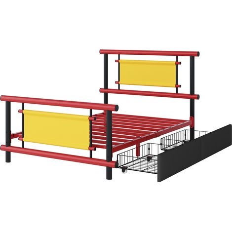 Cama infantil 90 x 200 cm de metal roja con cajones HOMVRA (1/5)