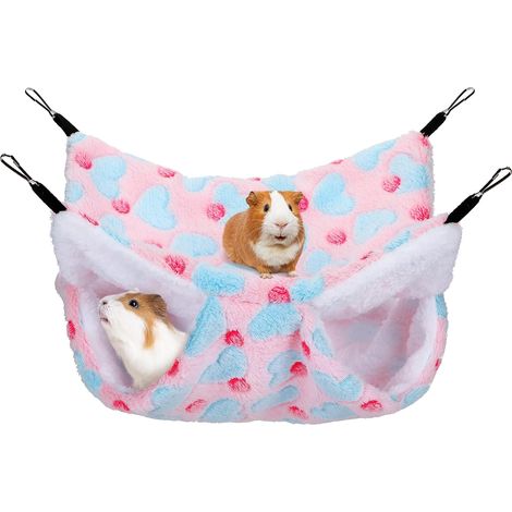 Hamac pour Chinchilla, Furet, Hamster, Cochon d'Inde et Rat - Double Hamac Chaud 34x34cm - Nid pour Lapin et Souris (Rose)