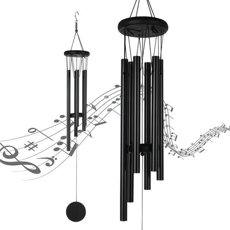 Carillon à Vent de Jardin, 6 Tubes Carillons éoliens en Métal, Bells Carillon éolien Cloches pour Extérieur, Noir (1/5)