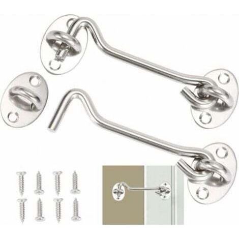 2 Pieces Cabin Hook, Door Latch Hook, Silver Stainless Steel Door Hook Lock, with Mounting Screws, for Window, Barn Door, Shed Door, Garage Door (10cm) (1/5)