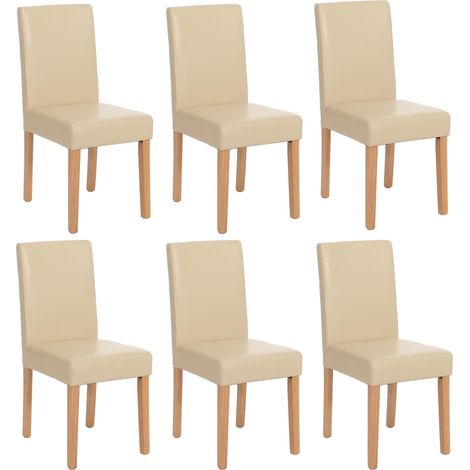 Set 6x sedie Littau pelle soggiorno cucina sala da pranzo 43x56x90cm avorio piedi chiari (1/5)