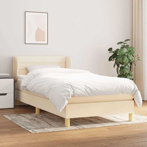 Cama box spring con colchón tela color crema 80x200 cm (1/5)